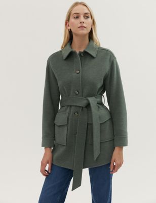 Relaxed Belted Collared Shacket