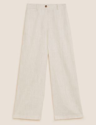 Linen Blend Striped Wide Leg Trousers