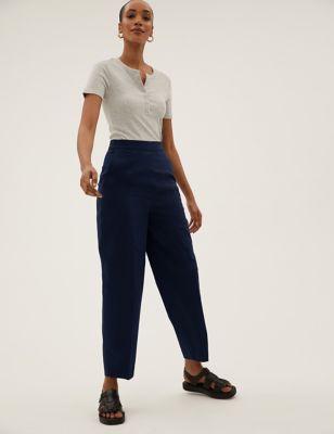 Cotton Rich Barrel Leg Tapered Trousers
