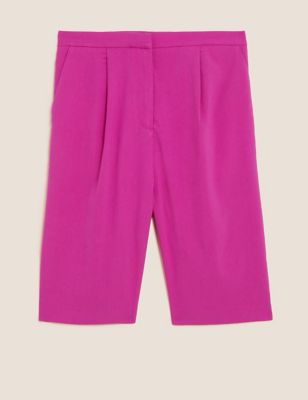 High Waisted Pleat Front Bermuda Shorts