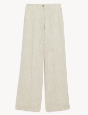 Linen Blend Wide Leg Trousers