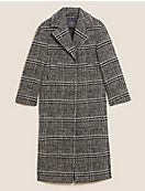Удлиненное классическое пальто в клетку с шерстью