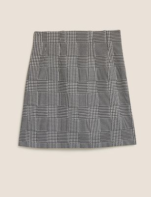Jersey Checked Mini A-Line Skirt