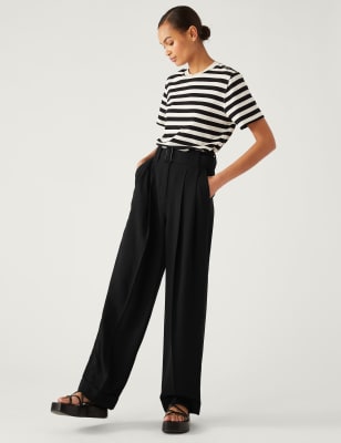 Crepe Drawstring Wide Leg Trousers, M&S Collection