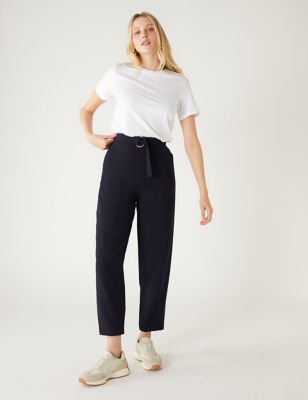 Woven Belted Tapered Ankle Grazer Trousers