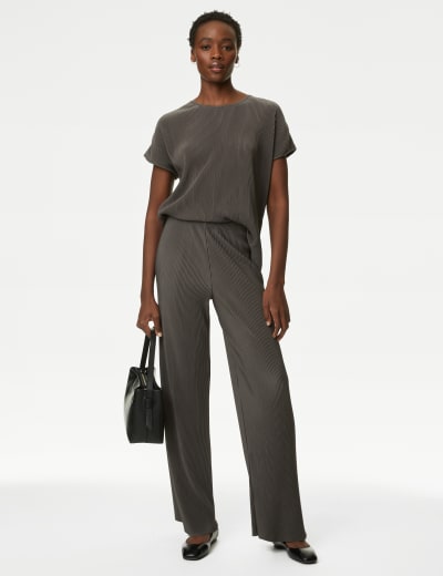 Plisse wide leg trousers clearance