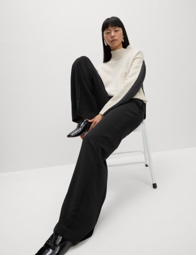 Jersey Wide Leg Trousers with Stretch M S Collection M S
