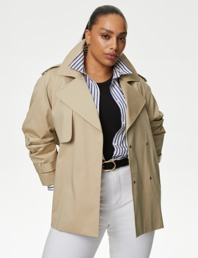 Cotton Rich Collared Cropped Utility Jacket, Autograph