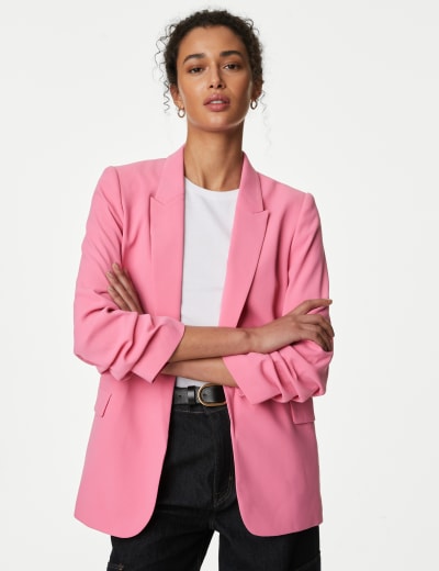 Pink ruched sleeve blazer shop