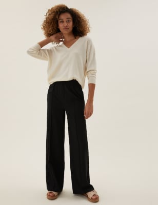 black wide leg trousers petite