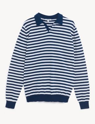 Cotton with Cashmere Striped Polo Shirt