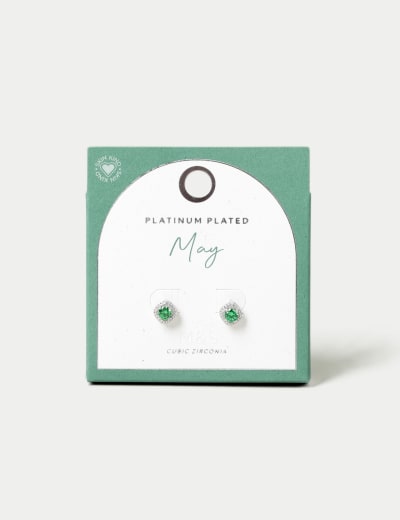 Platinum Plated Cubic Zirconia May Birthstone Stud Earring M S