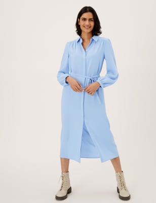 marks and spencer blue shirt dress