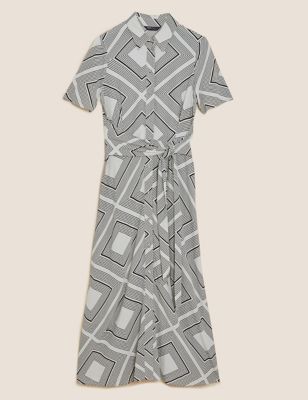 Geometric Tie Front Midaxi Shirt Dress
