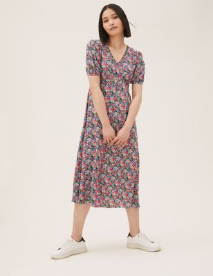 Floral Button Through Midi Tea Dress