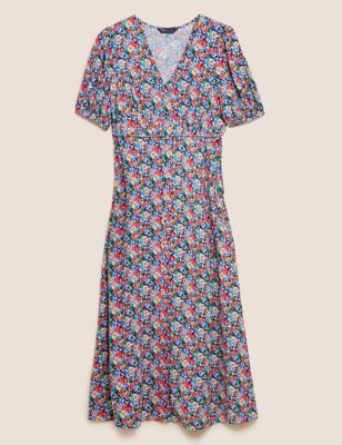 Floral Button Through Midi Tea Dress