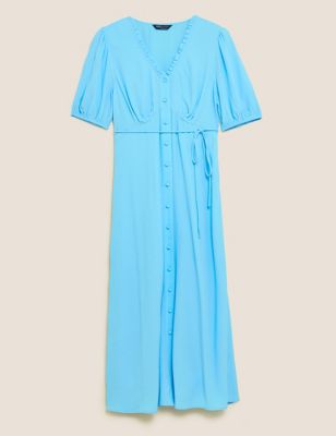 V-Neck Short Sleeve Midi Tea Dress