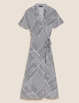 Geometric Midi Wrap Dress