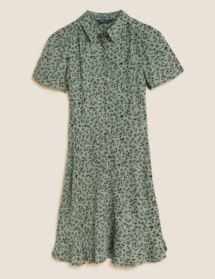 Animal Print Short Sleeve Mini Shirt Dress