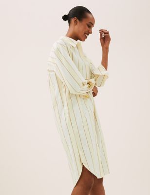 Pure Cotton Striped Midi Shirt Dress