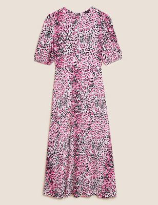 Animal Print Puff Sleeve Midaxi Tea Dress