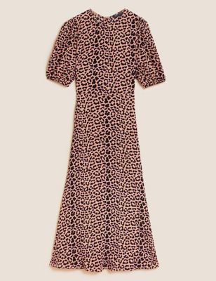 Animal Print Puff Sleeve Midaxi Tea Dress