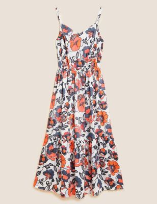 Satin Floral V-Neck Midaxi Slip Dress