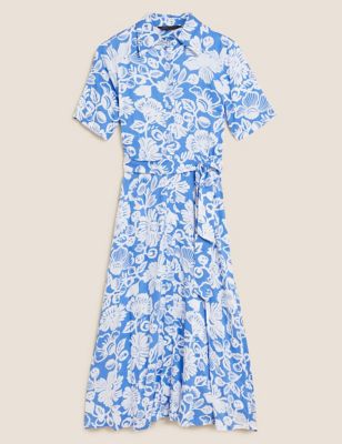 Floral Short Sleeve Midaxi Shirt Dress