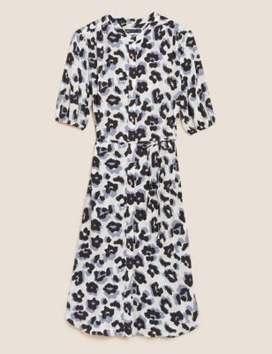 Animal Print Belted Midi Column Dress