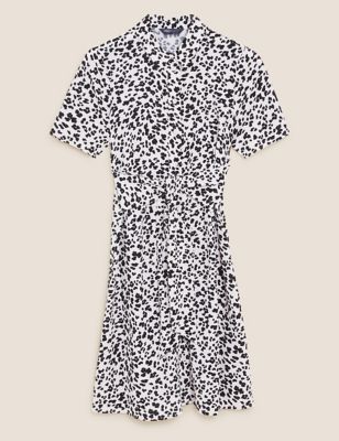 Animal Print Tie Front Mini Shirt Dress