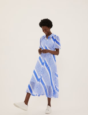 marks and spencer blue shirt dress