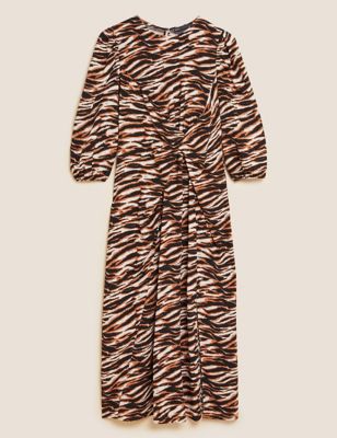 Animal Print Knotted Midi Tea Dress