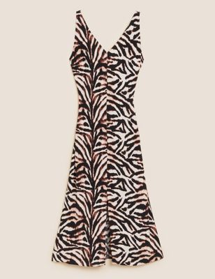 Animal Print V-Neck Midi Column Dress