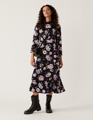 Womens Clothing Suits Skirt suits CELINA MOON Cotton Floral-print Ruffle-tiered Dress in Purple 