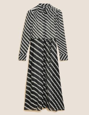 Striped Belted Midi Shirt Dress