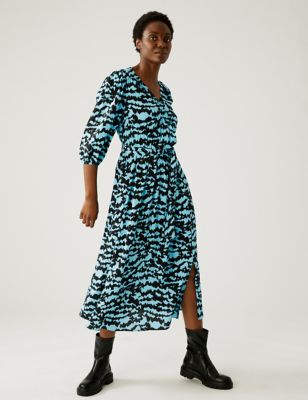 Animal Print V-Neck Midi Wrap Dress