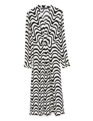Geometric Print V-Neck Midi Shirt Dress