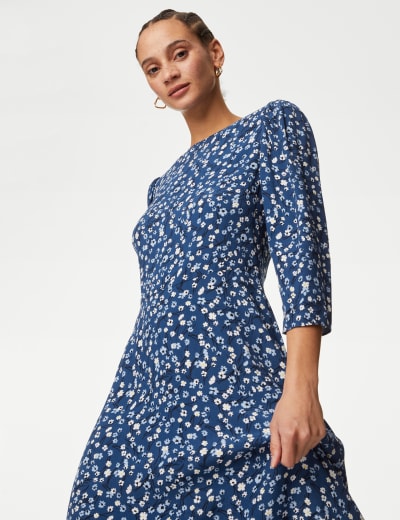 Floral Round Neck Midi Tea Dress M S Collection M S
