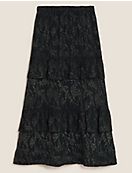 Многоуровневая юбка мидакси с блестками и оборками