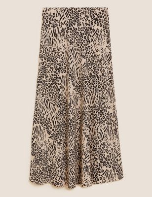 Animal Print Midaxi Slip Skirt