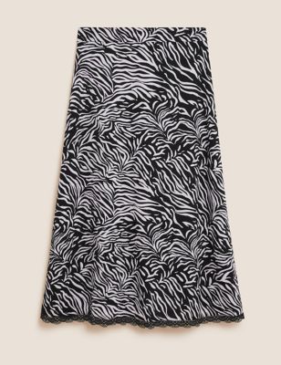 Animal Print Lace Trim Midi A-Line Skirt