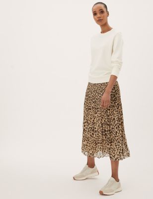 Animal Print Pleated Midaxi Skirt