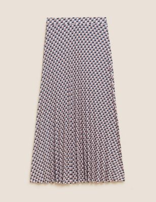 Jersey Geometric Pleated Midaxi Skirt