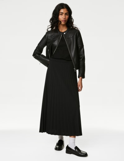 Textured Pleated Maxi Slip Skirt