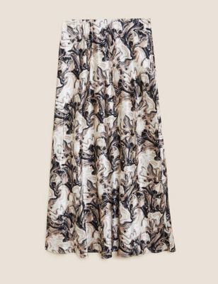 Satin Printed Midaxi Slip Skirt
