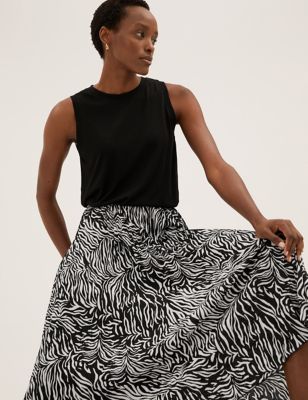 Animal Print Textured Pleated Midaxi Skirt