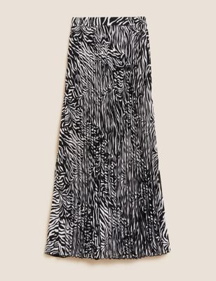 Animal Print Textured Pleated Midaxi Skirt