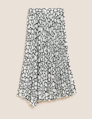Animal Print Pleat Midi Asymmetric Skirt