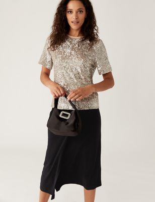 Jersey Sparkly Knotted Midi Pencil Skirt