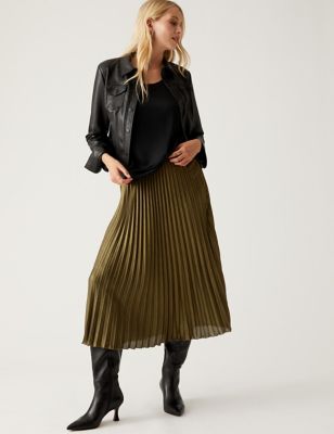 Foil Pleated Midi Skirt